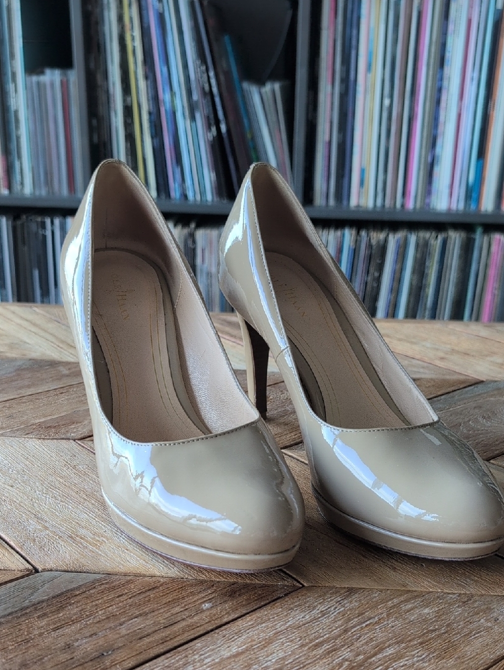 Cole Haan Nude Patent Leather Platform Pumps With Nike Air Cushion